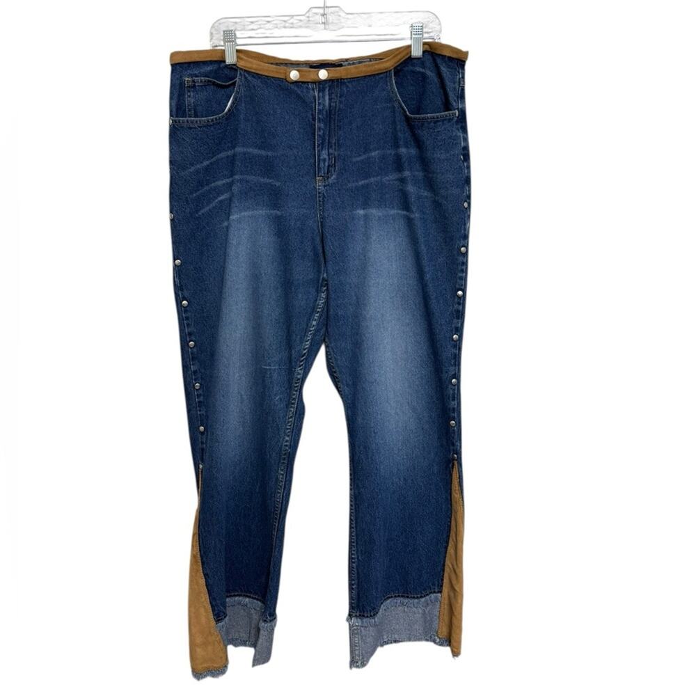 Vintage Baccini Y2K Studded Cowgirl Flare Jeans with Suede Accents - Size 16